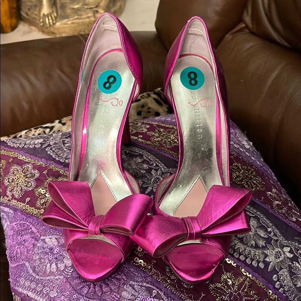Fuchsia Satin Peep-Toe Heels with Bow